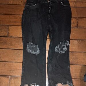 We The Free Black Flare Wide Leg Jeans Distressed